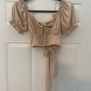 NWOT Altar’d State Women's Tan Puff Sleeve Crop Top